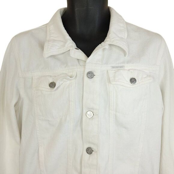 Calvin Klein Jeans Denim Trucker Jacket Vintage 90s White Mens Size Medium - Picture 1 of 7